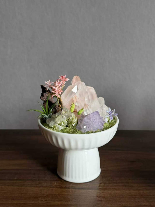 Rose Quartz Crystal Arrangement with Prehnite Epidote & Amethyst Cluster | Love & Emotional Healing Desk Decor for Harmonious Relationships, Anxiety Relief & Inner Calm