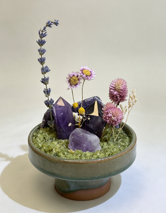 Amethyst Crystal Garden Arrangement with Peridot Chips