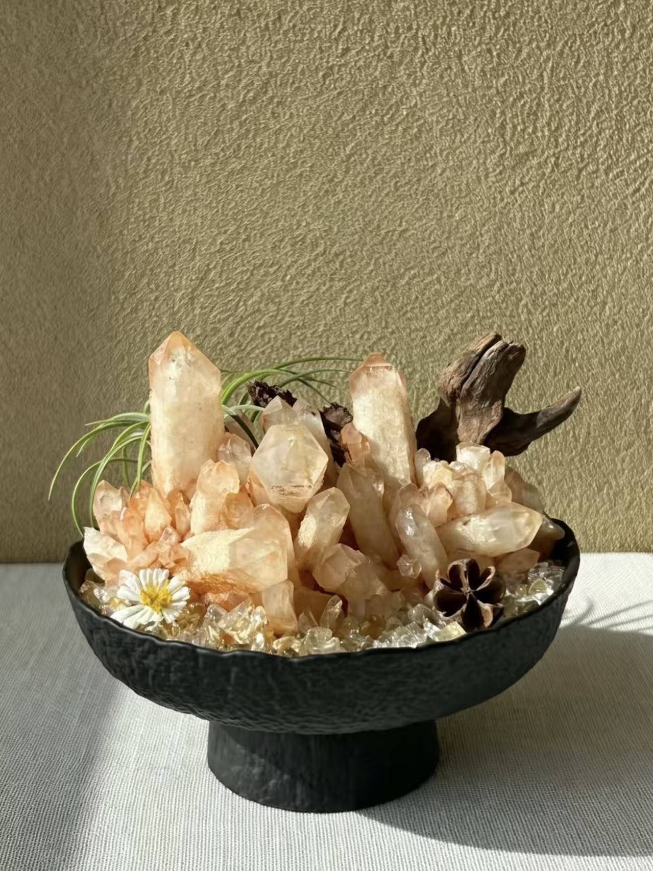 Natural Golden Citrine Cluster Abundance Crystal Bowl Planter
