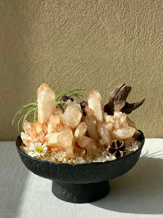 Natural Golden Citrine Cluster Abundance Crystal Bowl Planter